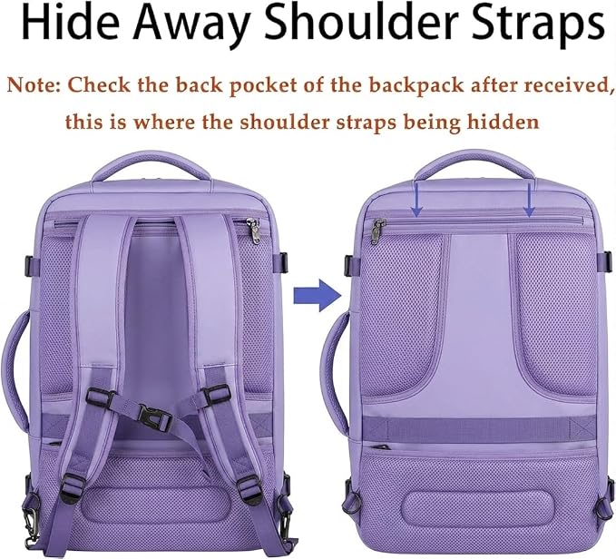 MATEIN Travel Backpack, Carry on Backpack with Detachable Shoulder Straps | Personal Item Bag for Traveler, Large Capacity, Water Resistant, Traveling Essential for Women Men Teacher Nurses, Purple - Image 4