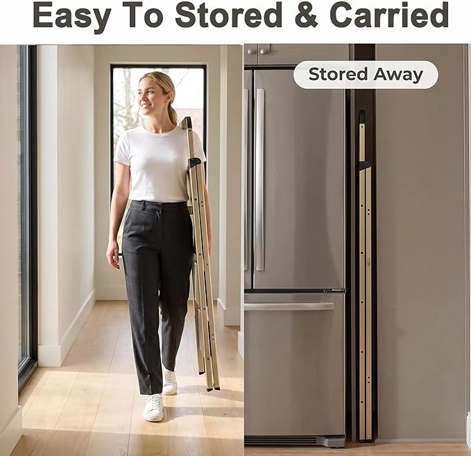 Step Ladder 2-Step Champagne Finish Aluminum Folding Ladders | Anti-slip Sturdy Foldable Ladder Step Stool for Kitchen Home Office Libaray - Image 5
