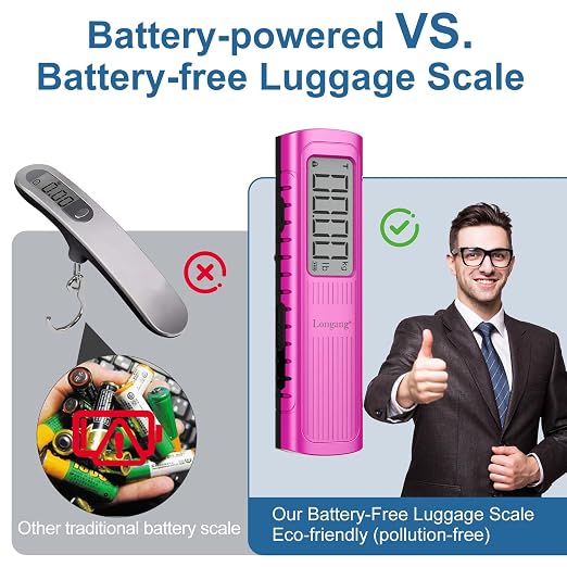 Battery-Free Digital Luggage Scale, 110lbs/50kg Portable Handheld Hanging Scale for Luggages, Suitcases, Backpacks & Bags, Easy Weighing for Travel, No Need Batteries (Pink) - Image 2
