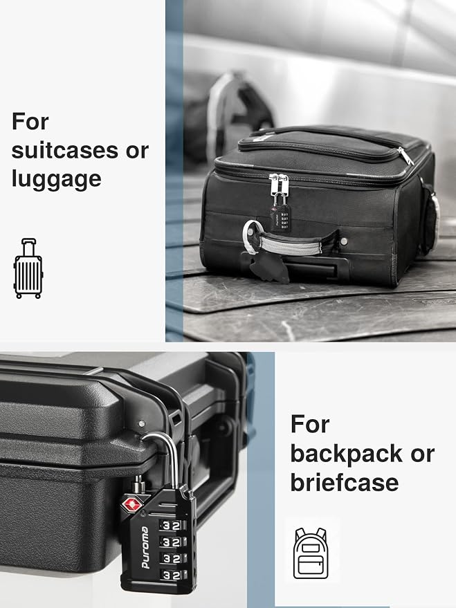 Puroma 6 Pack TSA Approved Luggage Locks, Black 4 Digit Resettable Travel Combination Code Lock with Zinc Alloy Body for Suitcase, Backpack, Laptop Bag, Gym Locker, Toolbox - Image 7