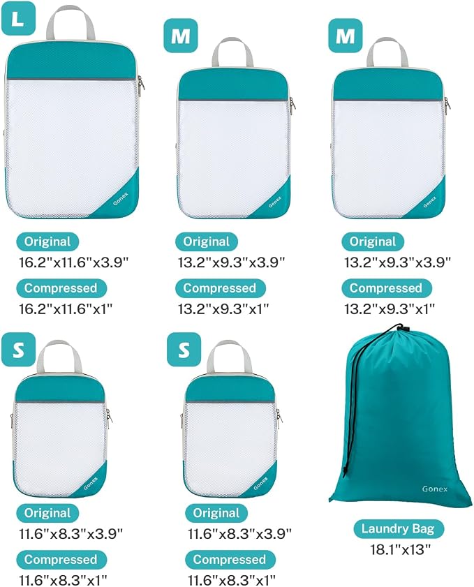 Gonex Compression Packing Cubes for Travel, Mesh Bags Luggage Organizers | Set of 4/5/6/7/10 for Essentials, Extensible, Fits 20"Carry-on Suitcases, See-through Mesh, Double Zipper Compression - Image 3