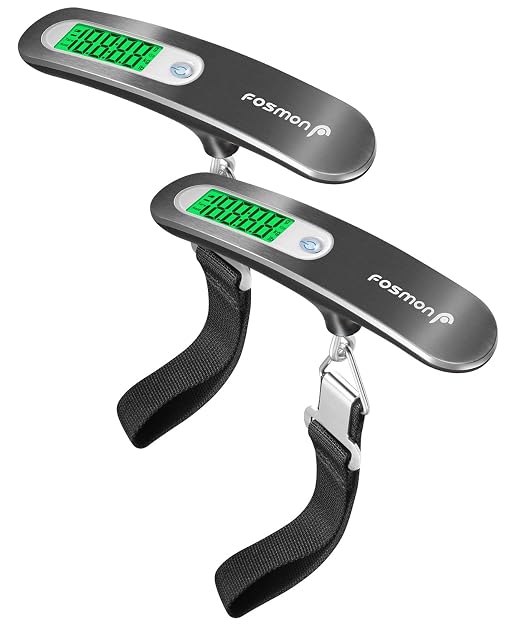 Fosmon Digital Luggage Scale, Backlight Baggage Scale, 2 Pack Silver | 110lbs Max Capacity, LCD Backlight Display, Tare Function, Stainless Steel Hanging Scale, Travel Baggage Essentials by Fosmon