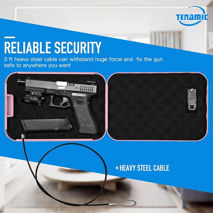 TENAMIC Pistol Safe, Portable Travel Gun Safe, Solid Steel Handgun Lock Box for Home, Gun Safes for Car, Pink - Image 3