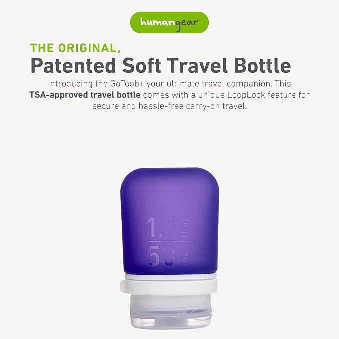humangear GoToob+ (Small) | Refillable Silicone Travel Bottle | Locking Lid | Food-Safe Material | Purple, Small (1.7 fl.oz; 53ml) | Refillable & Leak-Proof Silicone Travel Size Bottles with Locking Cap for Toiletries, Camping & TSA Carry-On - Image 2