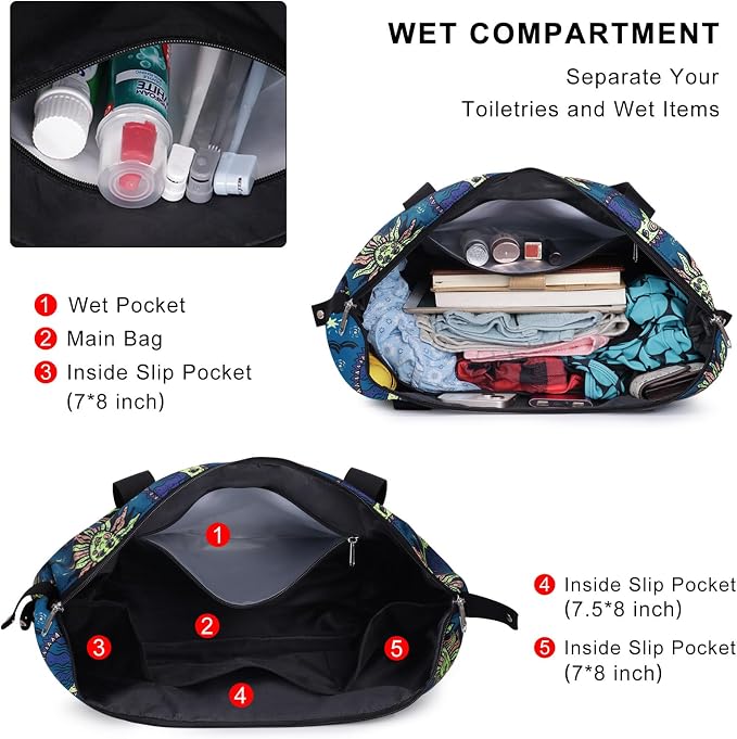 Expandable Duffel Bag for Women with Trolley Sleeve/Wet Pocket Weekender Travel Tote Large Carry On Overnight Luggage - Image 4