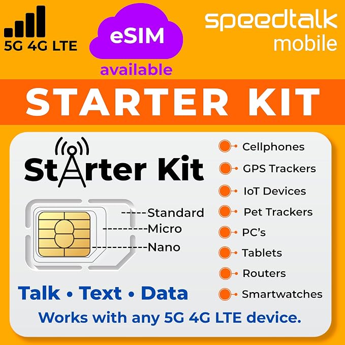 SIM Card Starter Kit, Smartphone Cell Phone, GPS Tracker and IoT, Plan Starting at $5 Prepaid, Data, Talk and Text, High Speed 5G 4G LTE, Android iOS, USA, 3 in 1 SIM Kit by SpeedTalkMobile