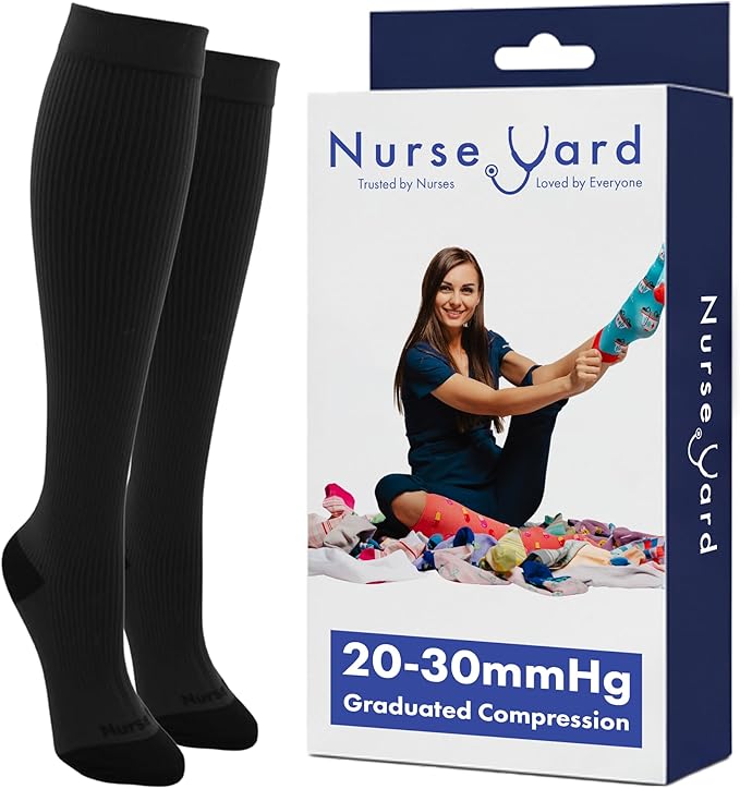 Compression Socks for Nurses - Women & Men - 20-30mmHg Graduated Compression, For Medical Staff, Athletes - 1 Pair by NurseYard