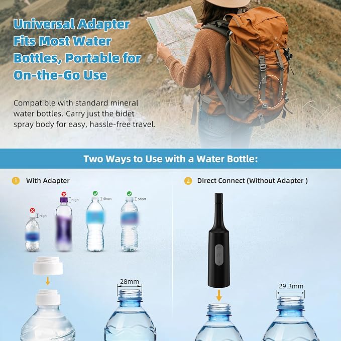 Hibbent Portable Bidet for Travel, High Pressure Electric Handheld Bidet Sprayer, 350-550ML Expandable Bottle for Personal Hygiene, USB-C Rechargeable Waterproof, Travel Sprayer for Women & Men, Black - Image 5