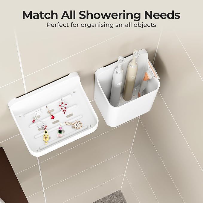 Orimade Shower Caddy 4-Pack, No-Drill Adhesive Shelves for Bathroom, Rustproof ABS Storage Organizer Set, White - Image 3