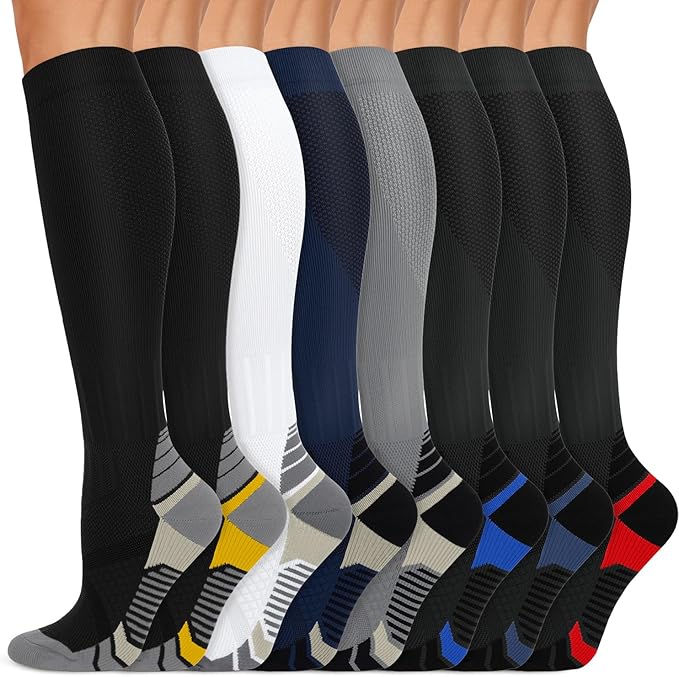 Copper Compression Socks 15-20 mmHg for Men & Women 8 Pairs – Circulation Support for Nurses, Travel, Running, Hiking, Soccer by Iseasoo