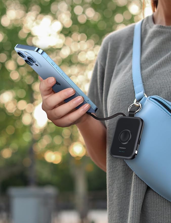RORRY CharmGo Portable Charger, 5000mAh Portable Charger Power Bank | Built-in Cables,Travel Keychain Battery Pack Essentions for Apple Watch 1~11 Series/Ultra/SE & iPhone Air/17/16/15/14/13/12 - Image 4