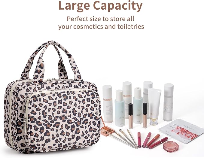 Narwey Hanging Toiletry Bag for Women, Travel Makeup Bag Organizer, Dry Wet Separation, Portable Bathroom Travel Bag for Toiletries, Cosmetics, Essentials, Brushes (Leopard) - Image 7