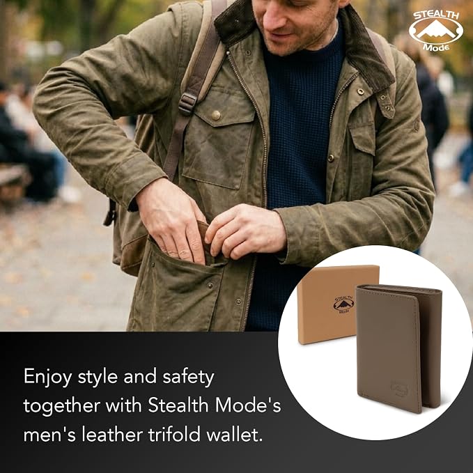 Stealth Mode Trifold Leather Wallet for Men with RFID Blocking (Camo) | Top Grain Napa Leather, 9 Card Slots, ID Window, Gift Box – Gift for Dad, Husband, or Son - Image 6