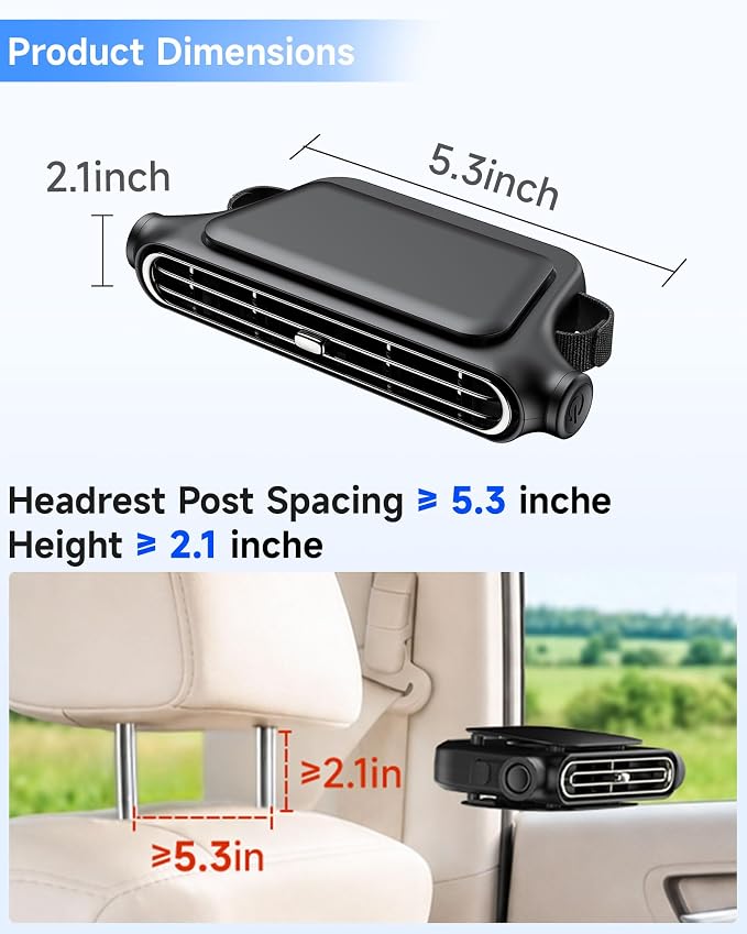 ViSSKO 2026 Car Fan for Backseat, USB Invisible Car Headrest Cooling Fan for Kids Replace Ventilated Seats with 3 Speeds Fit in Most Cars Vehicle Jeep Van RV Truck - Image 5