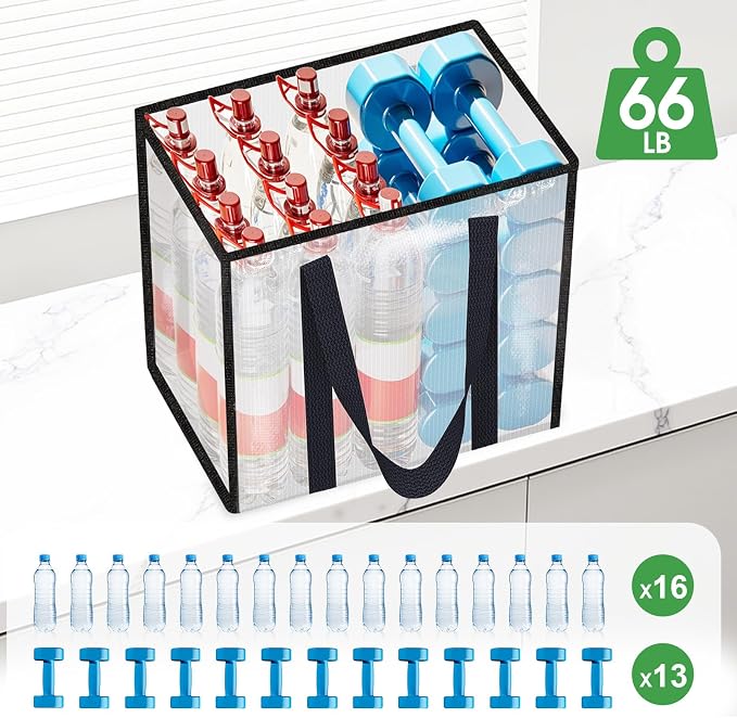 Reusable Grocery Bags, Clear Shopping Bags, 10 Pack, 42L | Heavy-duty, 66-lb capacity, reinforced handles, stands upright, foldable, water-resistant, wipe-clean, visible contents - Image 5
