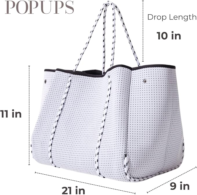 POPUPS Large Neoprene Tote Bag for Women - Everyday Designer Handbag for Travel Work and Beach with Pockets and Zipper Pouch - Image 3