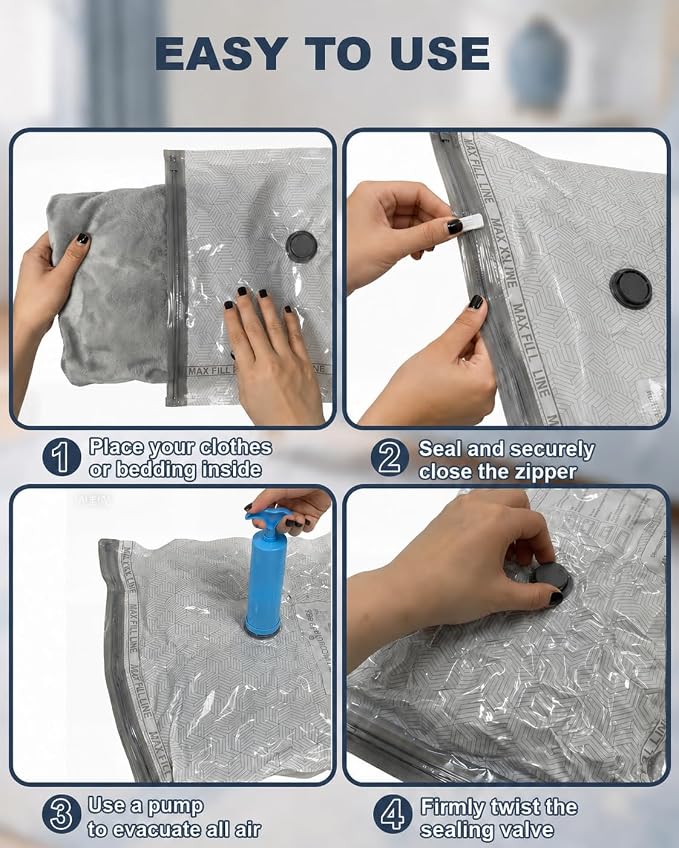 Travel Vacuum Bags with Hand Pump, 6-Pack | 80% Space Saver Bags for Clothes,Portable Compression Packing Seal for Luggage & Suitcase,Reusable,Perfect for Travel & Home - Image 8
