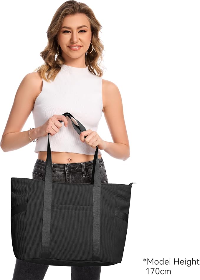 Tote Bag for Women, Casual Hobo Handbags with Compartments | Water Repellent Corduroy Large Capacity Fits 15.6" Laptop Zipper Closure for Travel Work School - Image 3