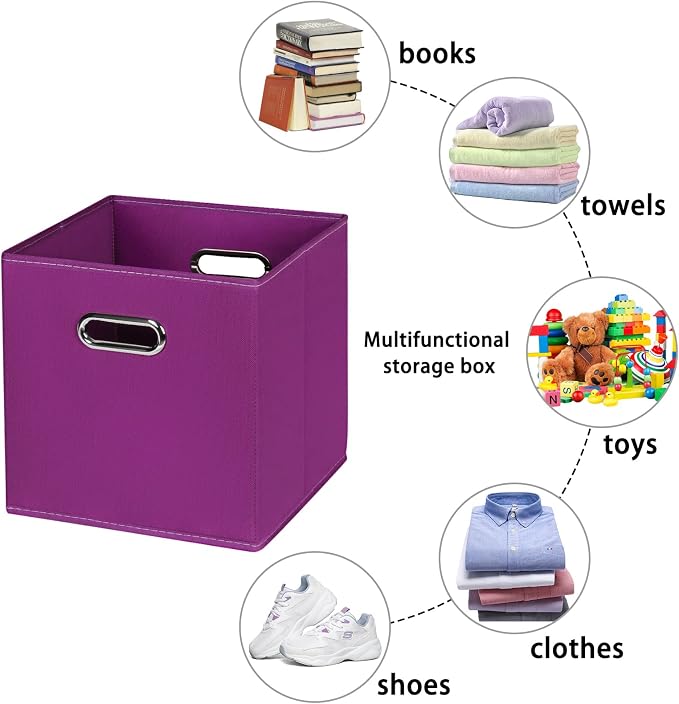 Fabric storage bins Cubes, Fabric Cube Organizer with Handle, Foldable Cube Bins for Cloth or Accessary Storage, 11x11x11, Set of 6, (Purple) - Image 3
