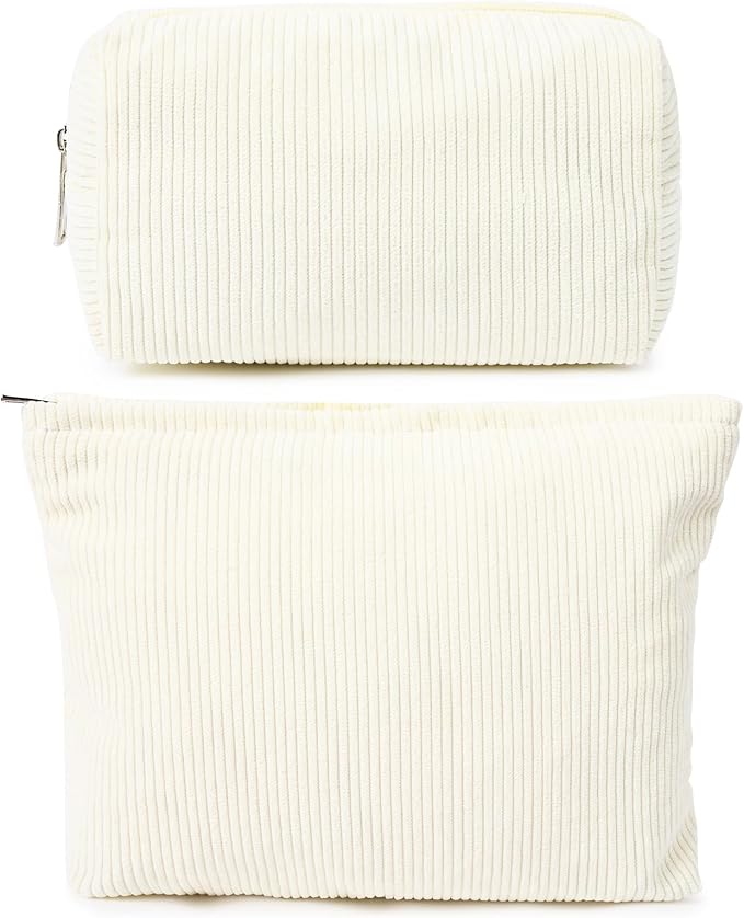 SOIDRAM 2 Pieces Corduroy Makeup Bag Large Corduroy Cosmetic Bag Capacity Canvas Mix Travel Toiletry Bag Organizer Cute Makeup Brushes Aesthetic Accessories Storage Bag for Women by SOIDRAM