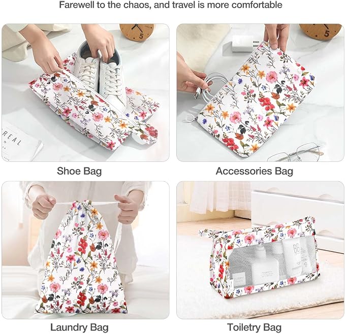 8 Set Packing Cubes for Suitcases, Packing Cube with Shoe, Cosmetics, Clothing, and Accessories Bags for Travel Luggage Organizer Women Men(Retro Flowers) - Image 5