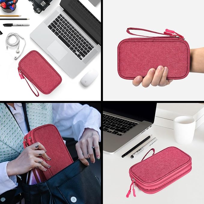 CAOODKDK Electronic Organizer Travel Cable Accessories Bag, Electronic Organizer Case, Waterproof Electronic Accessories Organizer Bag for Power Bank, Charging Cords, USB Cable (Rose Red) - Image 7