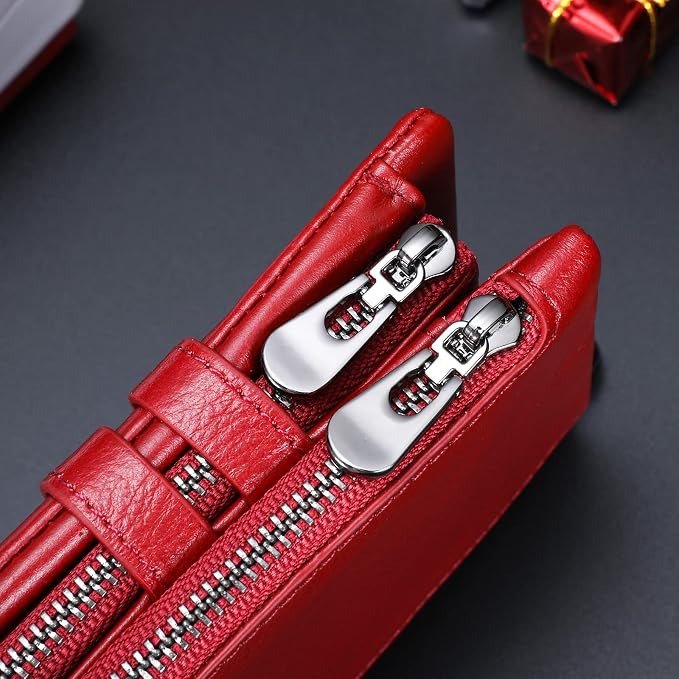 Chain Wallet for Women, Genuine Leather RFID Blocking Bifold Wallet with Anti-Theft Chain B02-Red - Image 6