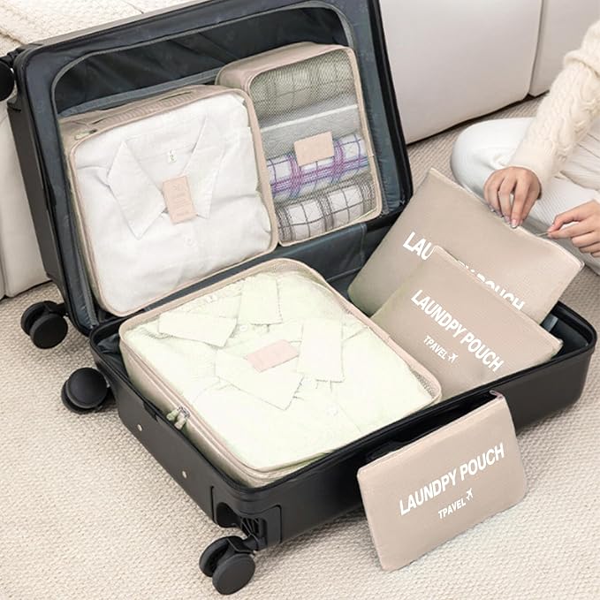 6 Set Packing Cubes for Travel Luggage Packing Bags Reusable Lightweight Suitcase Organizer Cubes Set for Travel Accessories (Beige‌) - Image 7