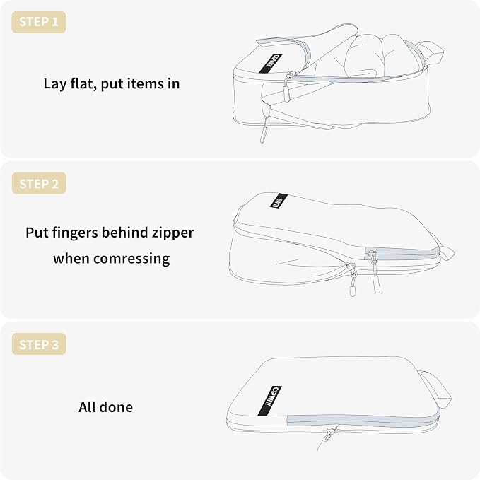 Cipway Compression Packing Cubes for Travel (Vanilla Cream 3 Set) | Ultralight Travel Cube Organizers for Carry-On Luggage, Suitcase & Backpack Travel Essentials - Image 4