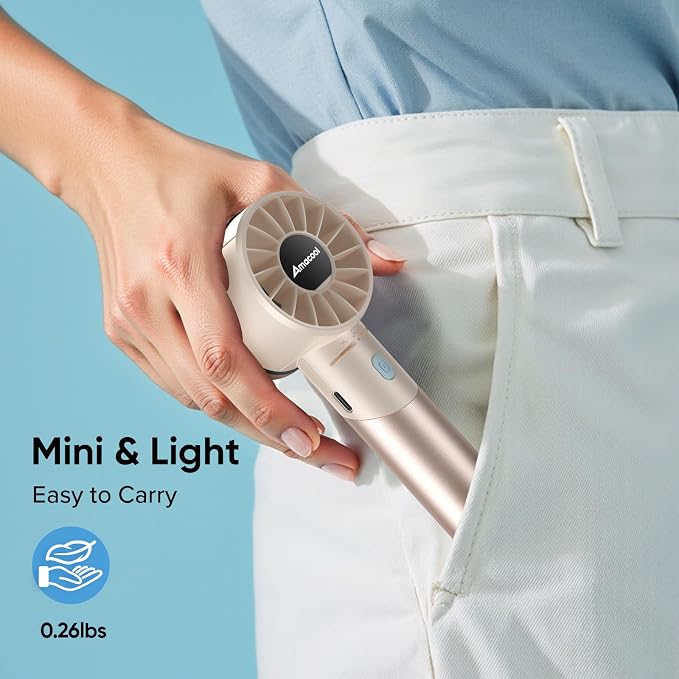 AMACOOL Portable Handheld Turbo Fan, 4 Speeds Wind with Cool Metal Body, 17Hrs Runtime Rechargeable Battery Personal Fan, Mini Pocket Fans for Girl Woman Man Travel Makeup Camping Outdoor-Beige | Gifts for Mom Her Women Girl, Cool Metal Body, Mini Pock... - Image 5