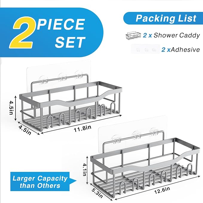 EUDELE Shower Caddy 2 Pack, Adhesive Shower Organizer for Home Decor & Kitchen Storage, No Drilling, Rustproof Stainless Steel Bathroom Shelf Organizer - Image 7