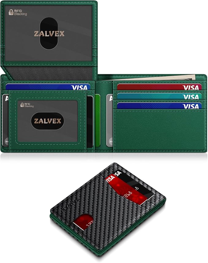 Wallet for Men Slim RFID Blocking Leather Credit Card Holder Wallet for 14 Cards, Bifold Minimalist Thin Wallet with 2 ID Windows & Cash Slot, Front Pockt Carteras Para Hombres, Birthday Gifts for Men | 14 Cards Bifold Minimalist Thin Wallet with 2 ID ... by ZALVEX