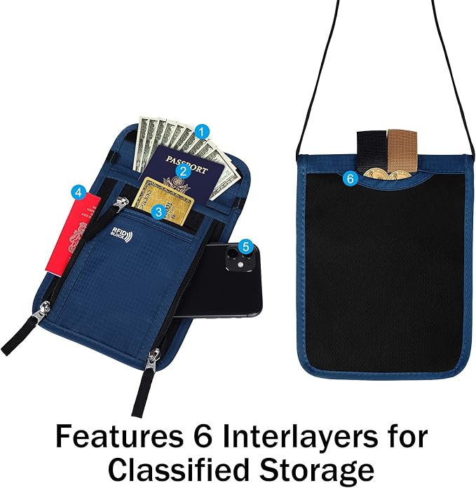 Travel Pouch Neck Wallet Family Passport Holder Organizer Case with RFID Blocking | Family Passport Holder - Image 3