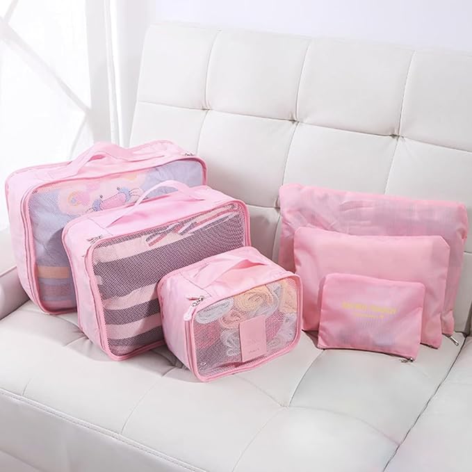 6 Set Packing Cubes for Travel Luggage Packing Bags Reusable Lightweight Suitcase Organizer Cubes Set for Travel Accessories (Pink) - Image 8