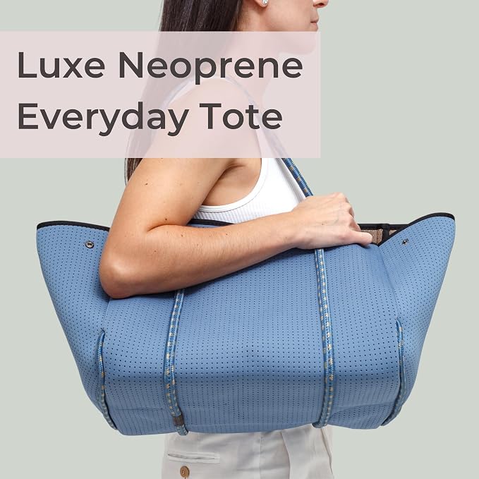 POPUPS Large Neoprene Tote Bag for Women - Everyday Designer Handbag for Travel Work and Beach with Pockets and Zipper Pouch - Image 3