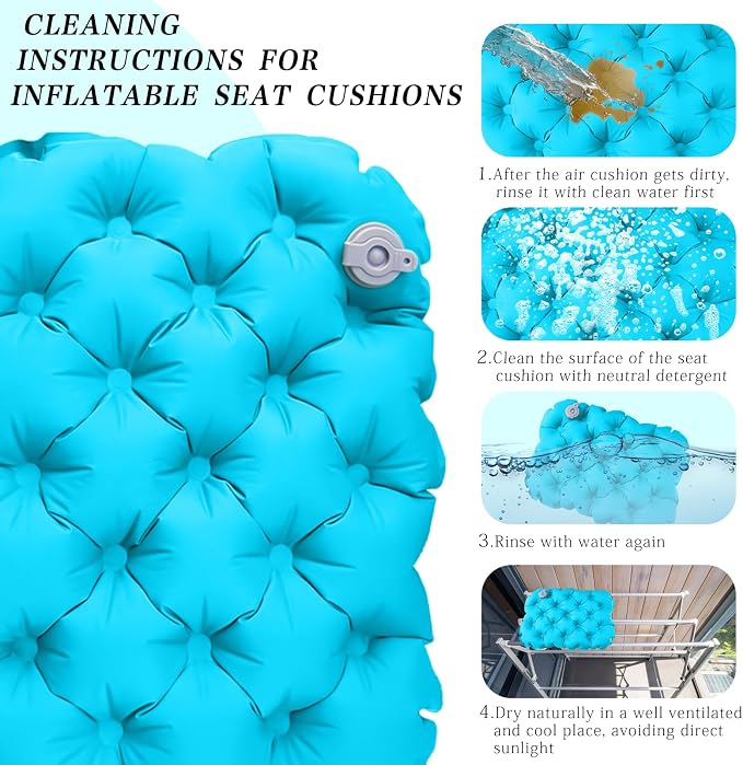 Inflatable seat Cushion-Travel Cushion Lnflatable Portable Air Sitting Pad for Stadium Camping OfficeCan also be used for lumbar and back support Lightweight Waterproof Camp Chair Accessories blue - Image 6