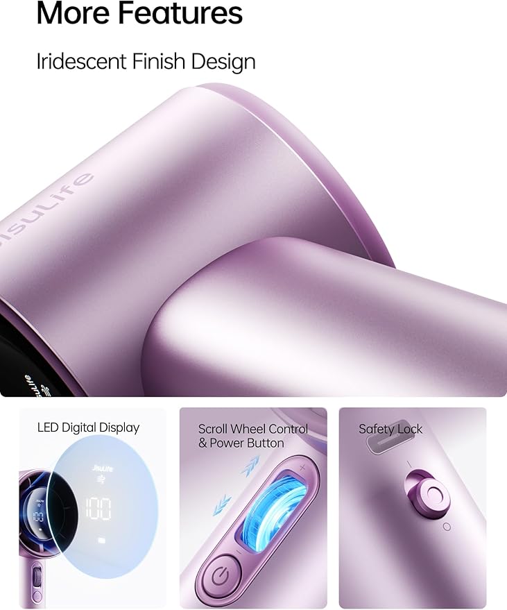 JISULIFE Handheld Fan Pro1S - Next-Gen Airflow: Up to 40H Runtime | Electroplated ABS-Luxury Shine, 1-100 Speed Scroll Wheel, 5000mAh-Portable Fan for Travel, Gifts for Women(Chrome Purple,1Pc) - Image 4
