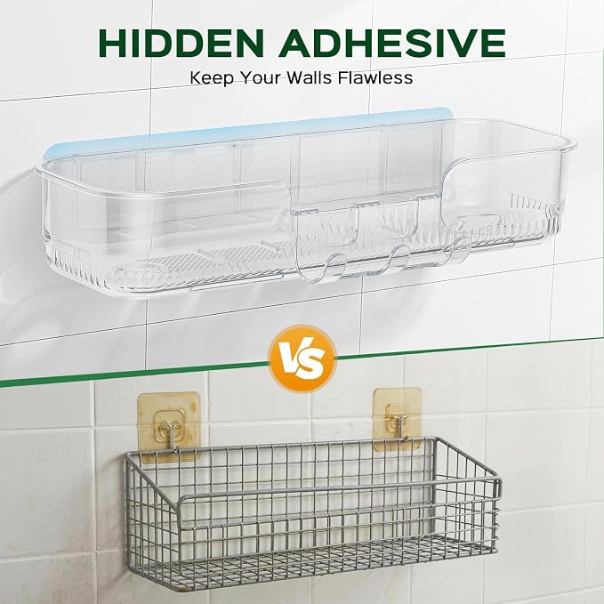 HAMITOR 5 Pack Adhesive Shower Caddy, Clear Transparent Shower Organizer | Modern Clear Design, Waterproof Adhesive Setup, Quick Drainage Shelves, Perfect for Homeowner, Apartments & Stylish Bathrooms - Image 8