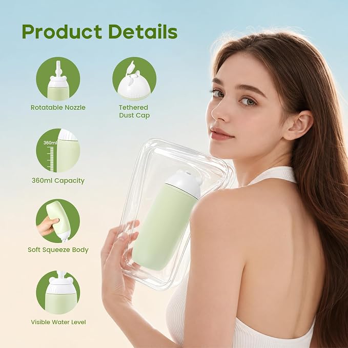 Rotatable Nozzle Portable Bidet – 360ml Touch-Free Nozzle Peri Bottle, Leak-Proof Travel Handheld Bidet for Postpartum Care, Personal Hygiene, Camping & Outdoor Use (Green) - Image 5