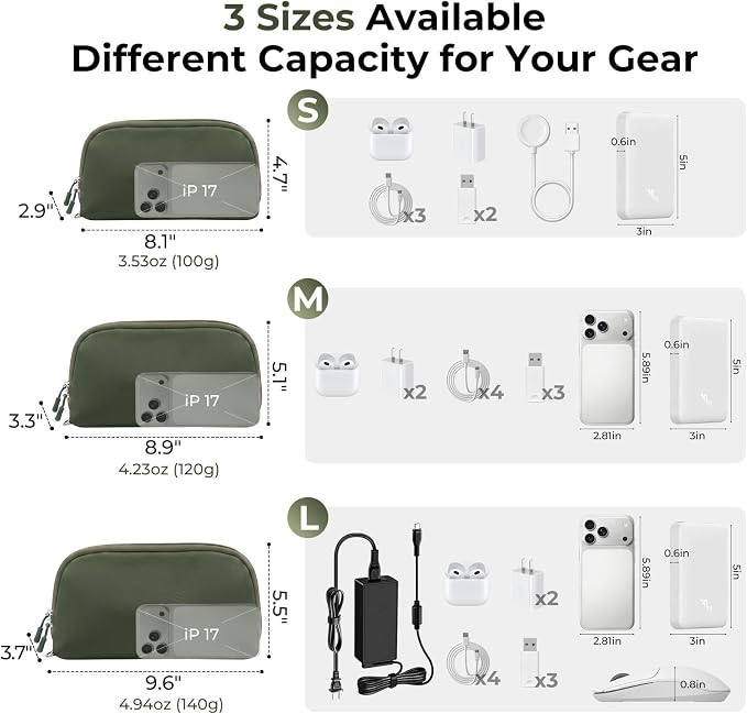 FYY Travel Cable Organizer - 8 Compartments, Lightweight, Water Repellent | With Wrist Strap, Portable Tech Pouch for Cord Charger, Travel and Business Trips Use, Soft Shell Nylon, Green (Small) - Image 3