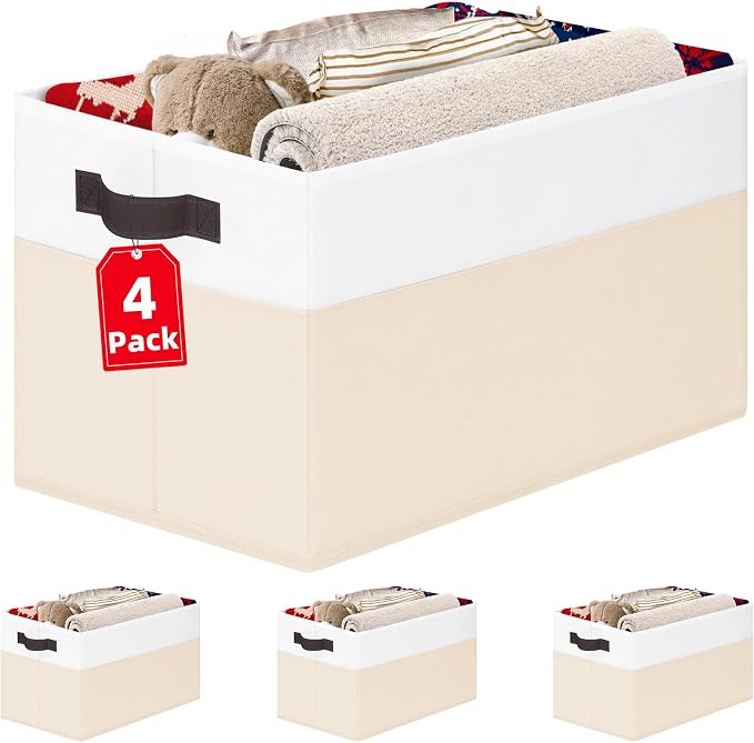 4 Pack Baby Clothes Organizer Bins, Fabric Collapsible Storage Baskets with Handles, Odorless Storage Bins for Toy Clothes Nursery Kids Room Playroom Classroom (14L*10W*9.5H) by Criusia
