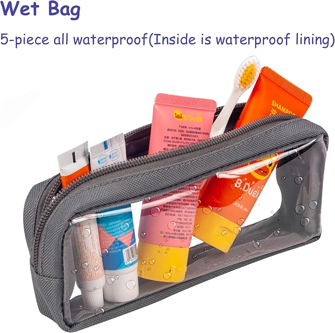Remobia Hicol TSA Approved 5-Piece Diaper Bag Organizer Pouch Set Clear Waterproof TPU Kids Toiletry Storage Set Travel Packing Clutch Cube Bags for Baby Nursing (Grey) - Image 4