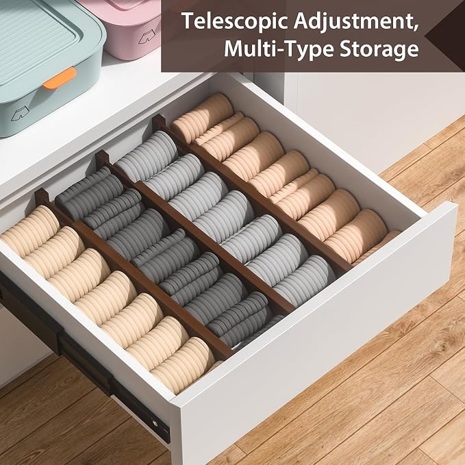 4 PCS Drawer Divider, 17"-22" Adjustable Bamboo Drawer Dividers Organizers, 2.3" High Expandable Separators for Kitchen, Clothes, Dressers, Home, Office, Mocha - Image 5