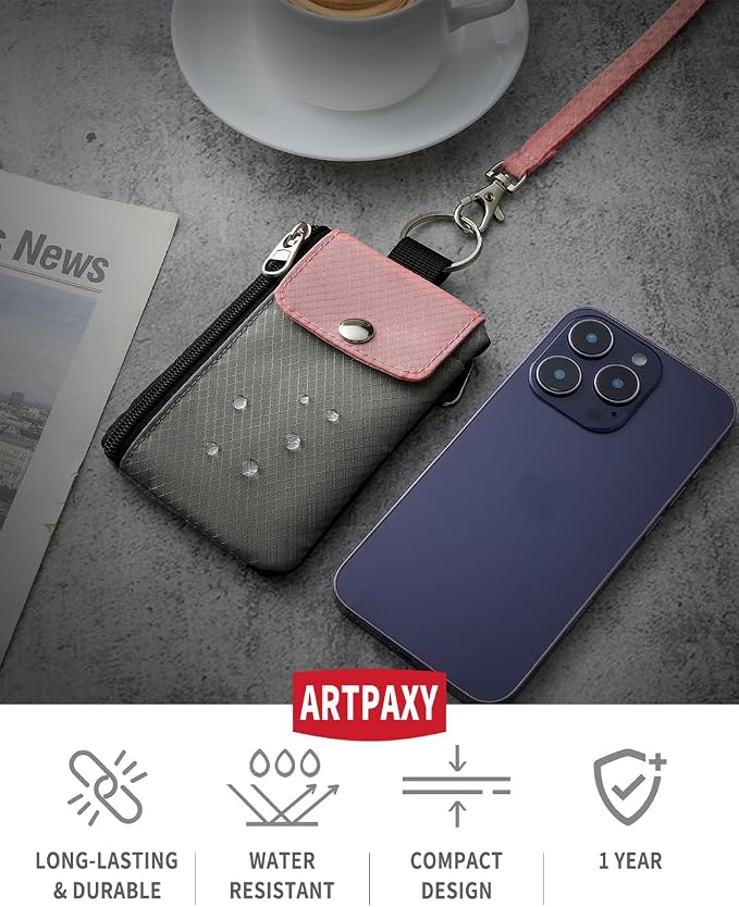 Artpaxy Minimalist Wallet For Mens Womens, Keychain RFID Blocking Zipper Small Wallet with ID Window 2 Lanyards,Water Resistant Travel Cash Card Coin Case Boys Girls - Image 2