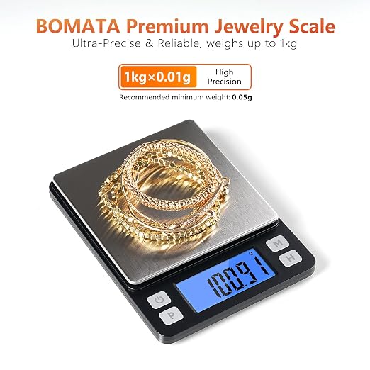 BOMATA 0.01g High Precision Jewelry Scale, 1000g Digital Gram Scale, Black | Small & Portable Design with Hold, Tare & Counting Function, Precise for Gold, Bullion, Coins, Gemstones & Crafts - Image 2