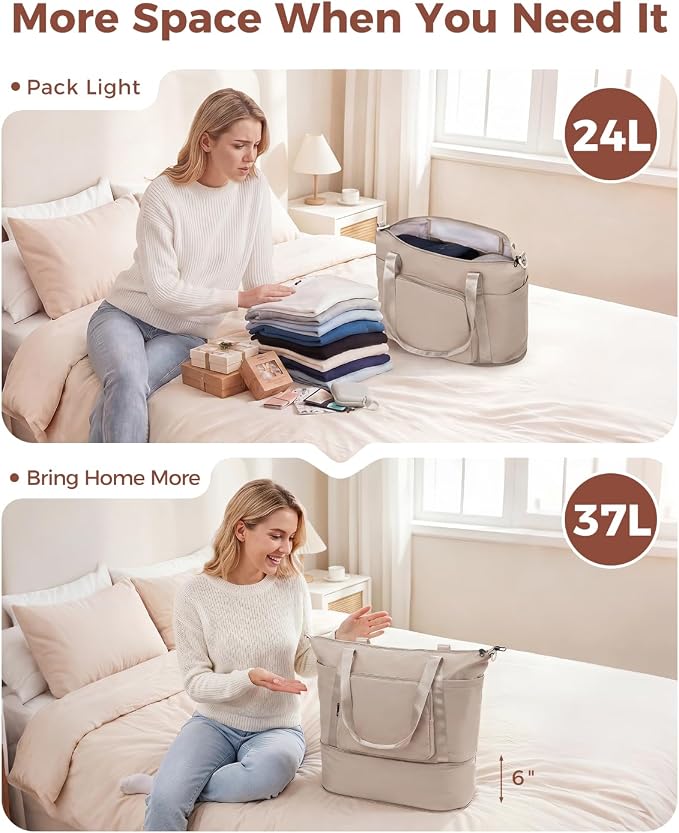 WANDF Foldable Expandable Personal Item Travel Bag for Women Carry On | 18x14x8 inches, Frontier Airline Underseat Fit, Weekend Getaways - Image 3