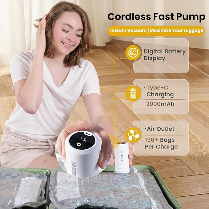 18 Pack Vacuum Storage Bags for Travel with Digital Display Air Pump,Carry-on Packing Bags for Luggage and Suitcase,Space Saver for Clothes - Image 6