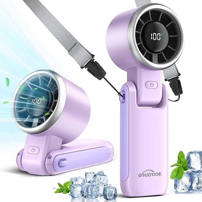 WHATOOK Portable Handheld Turbo Fan:12m/s Strong Wind 15000RPM High Speed Mini Fan, 4000mAh Battery Rechargeable Personal Fan with LED Display, 3 in 1 Foldable Fan for Travel Office Shopping, (Purple) - Image 8