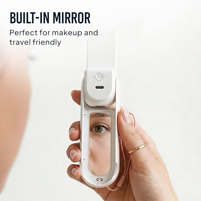 3-in-1 Portable Handheld Fan with Mirror & Flashlight - Mini Personal Fan, 22H Cooling, USB Rechargeable Travel Fan for Women, Makeup, Concerts & Summer (White) - Image 7
