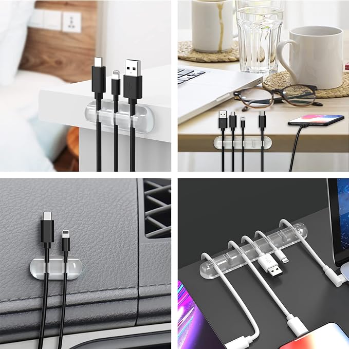 Cord Organizer, Clear Cable Organizer Cord Holder, Wire Organizer USB Cable Management Cord Keeper, 3 Packs Cable Clips for Car Home and Office (7, 5, 3 Slots) - Image 7